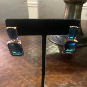 Blue Translucent Stone Earrings, Square Cut